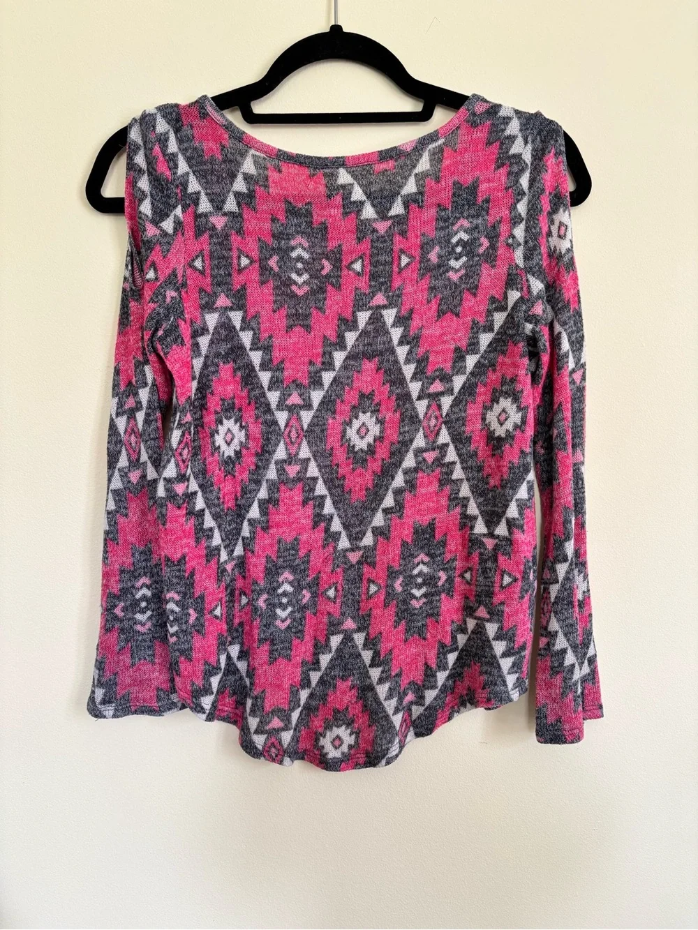 Justice Pink & Gray Aztec Cold-Shoulder Girls Sweater Top Size 10-12